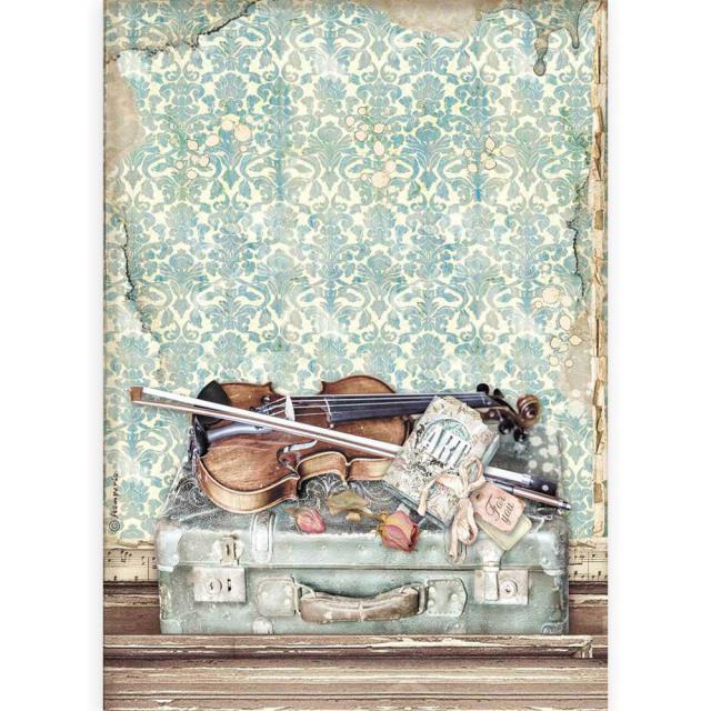Rice Paper A4 Passion Violin and Travelling - 1 - Stamperia - Tidformera