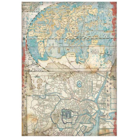 Rice Paper A4 Sir Vagabond in Japan Map - 1 - Stamperia - Tidformera