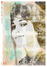 Rice Paper Decoupage - A5 - Scene 0086 från Paper Designs. Rispapper med en kvinna som har huvudet lutat mot en vägg. Text är printat över. - Tidformera