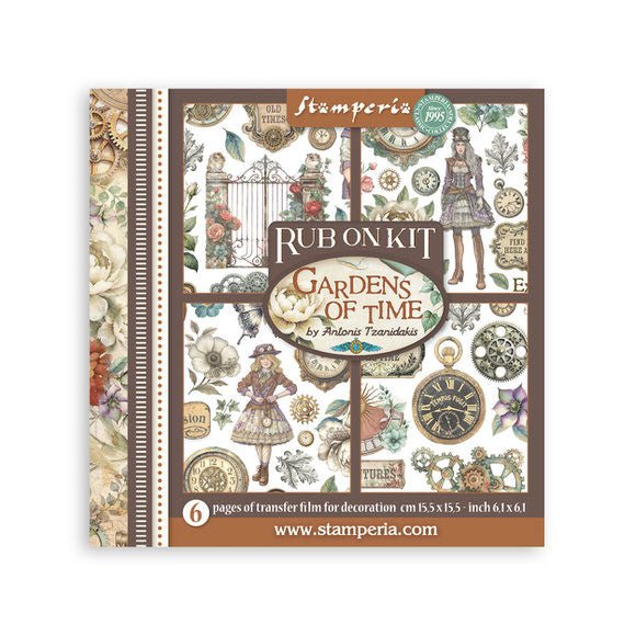 Rub - On Kit 15,5 x 15,5 cm - Gardens of Time - 1 - Stamperia - Tidformera