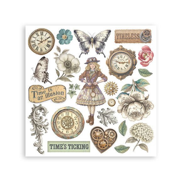 Rub - On Kit 15,5 x 15,5 cm - Gardens of Time - 5 - Stamperia - Tidformera