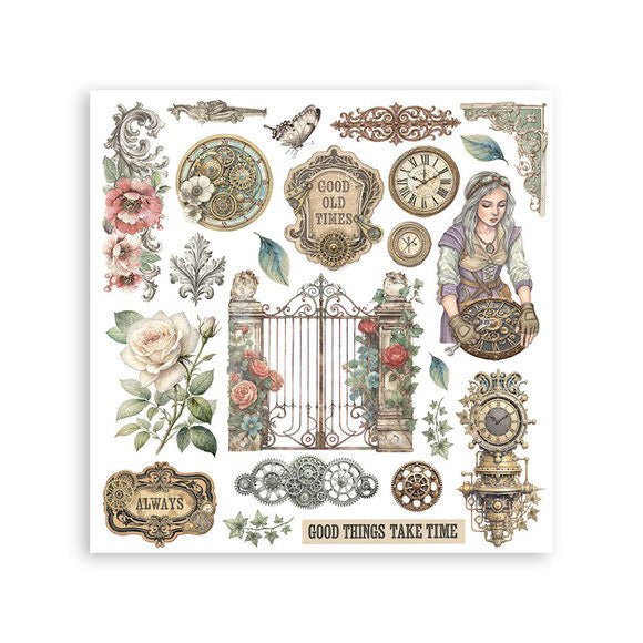 Rub - On Kit 15,5 x 15,5 cm - Gardens of Time - 2 - Stamperia - Tidformera