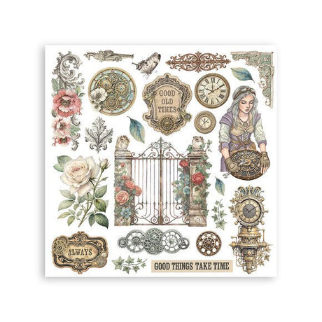 Rub - On Kit 15,5 x 15,5 cm - Gardens of Time - 2 - Stamperia - Tidformera