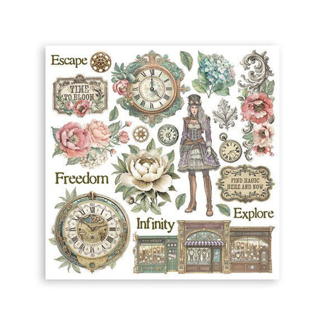 Rub - On Kit 15,5 x 15,5 cm - Gardens of Time - 7 - Stamperia - Tidformera