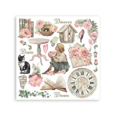 Rub - On Kit 15,5 x 15,5 cm - House of Roses - 5 - Stamperia - Tidformera