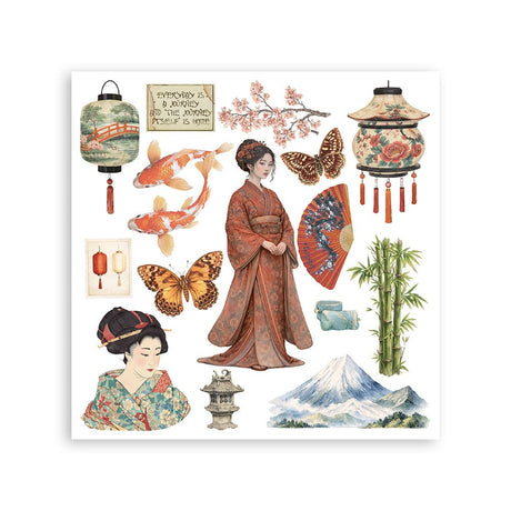 Rub-On Kit 15,5 x 15,5 cm - Oriental garden - 4 - Stamperia - Tidformera