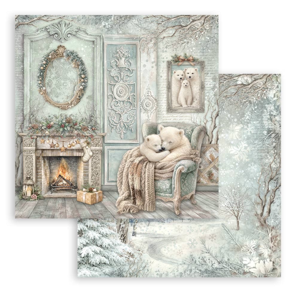 Scrapbookingpapper - Double faced - White Christmas - 21 - Stamperia - Tidformera