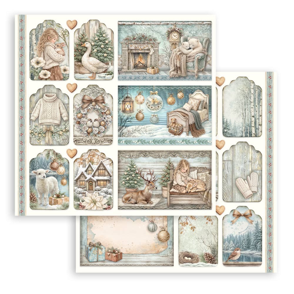 Scrapbookingpapper - Double faced - White Christmas - 27 - Stamperia - Tidformera