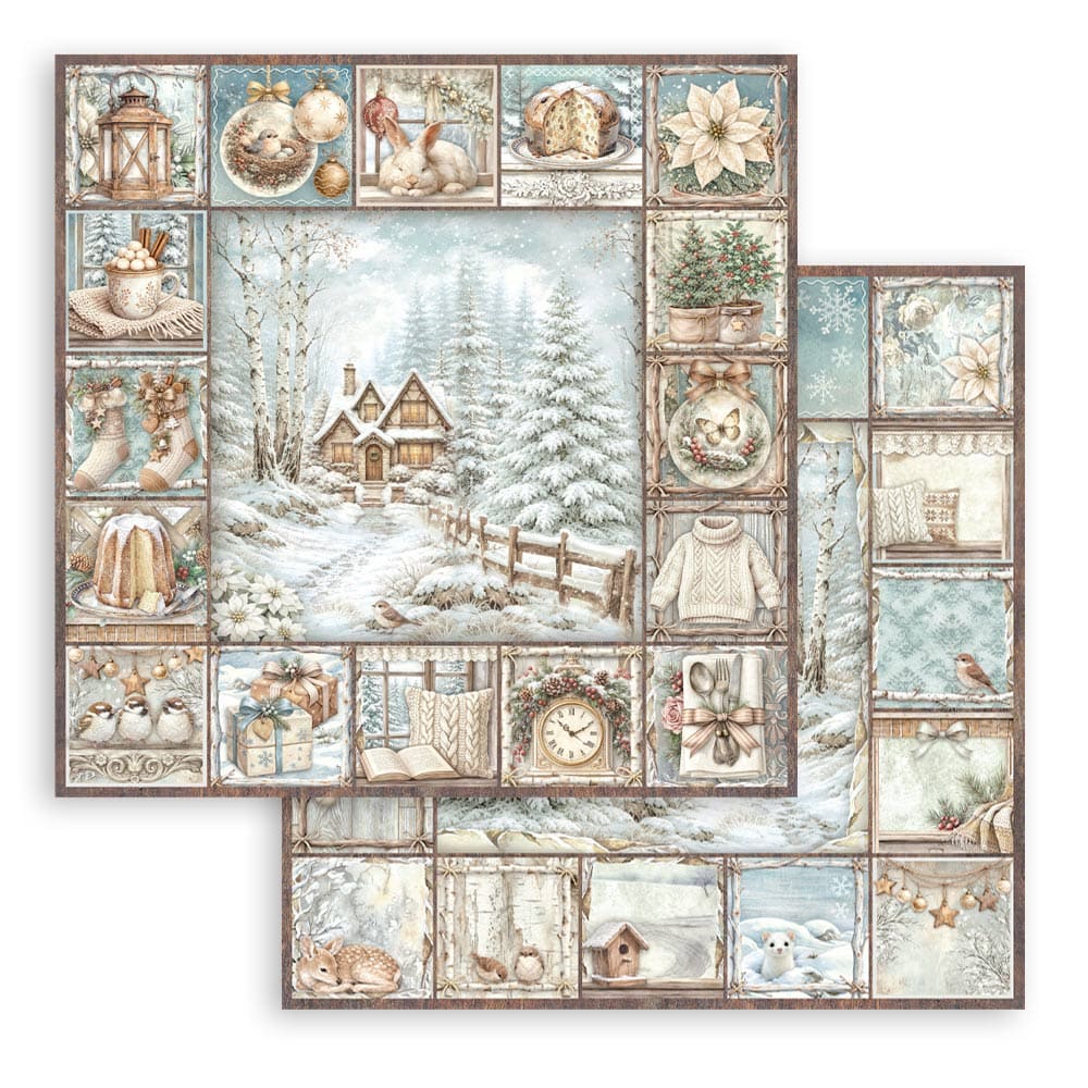 Scrapbookingpapper - Double faced - White Christmas - 24 - Stamperia - Tidformera
