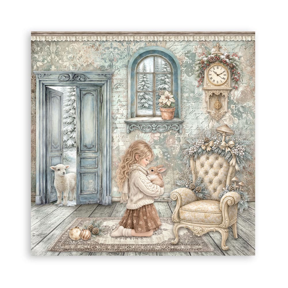 Scrapbookingpapper - Double faced - White Christmas - 13 - Stamperia - Tidformera