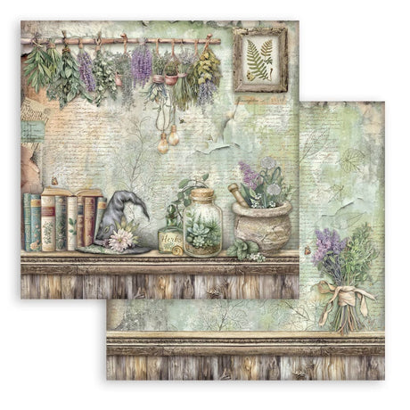 Scrapbookingpapper - Herbarium Silvae - Double faced - 12 - Stamperia - Tidformera