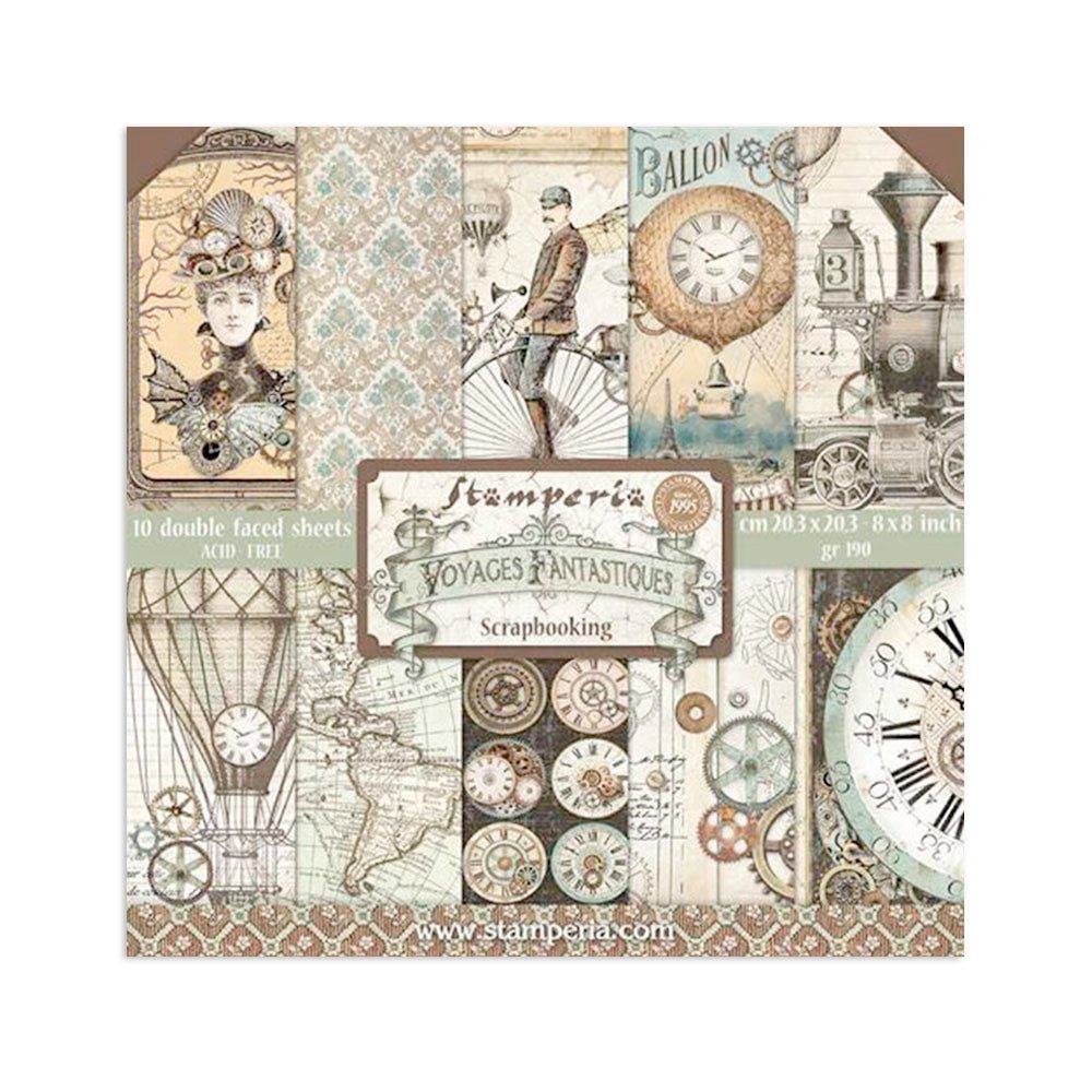 Scrapbookingpapper - Voyages Fantastiques - Double faced - 1 - Stamperia - Tidformera