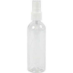 Sprayflaska 100 ml från Creotime. Liten transparent flaska med sprayfunktion och har ett lock.  Tidformera