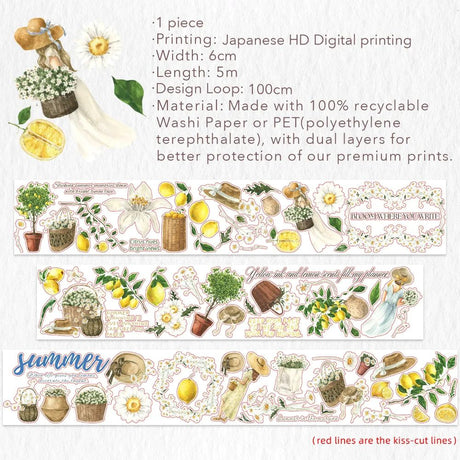 Sticker Pet Tape - Pre-cut - 60 mm - Lemon Breeze - 8 - Washi Tape Shop - Tidformera