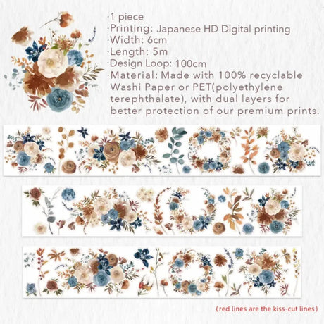 Sticker Pet Tape - Pre - cut - Dusty Blue & Cinnamon - 60 mm - 8 - Washi Tape Shop - Tidformera