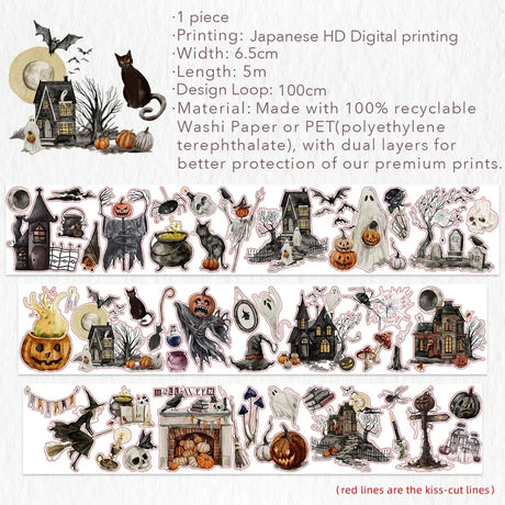 Sticker Pet Tape - Pre-cut - Haunted House - 65 mm - 9 - Washi Tape Shop - Tidformera