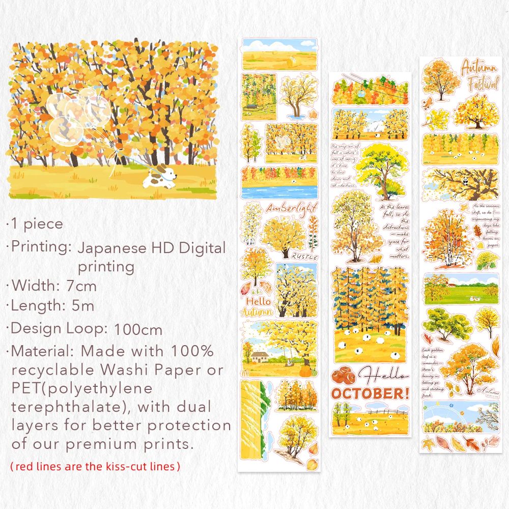 Sticker Pet Tape - Pre-cut - Hello Autumn - 70 mm - 6 - Washi Tape Shop - Tidformera