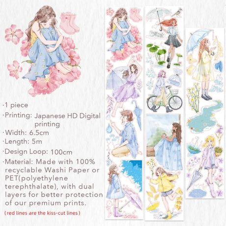Sticker Pet Tape - Pre - cut - Morning Dew - 65 mm - 7 - Washi Tape Shop - Tidformera