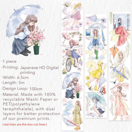 Sticker Pet Tape - Pre - cut - Morning Drizzle - 65 mm - 8 - Washi Tape Shop - Tidformera