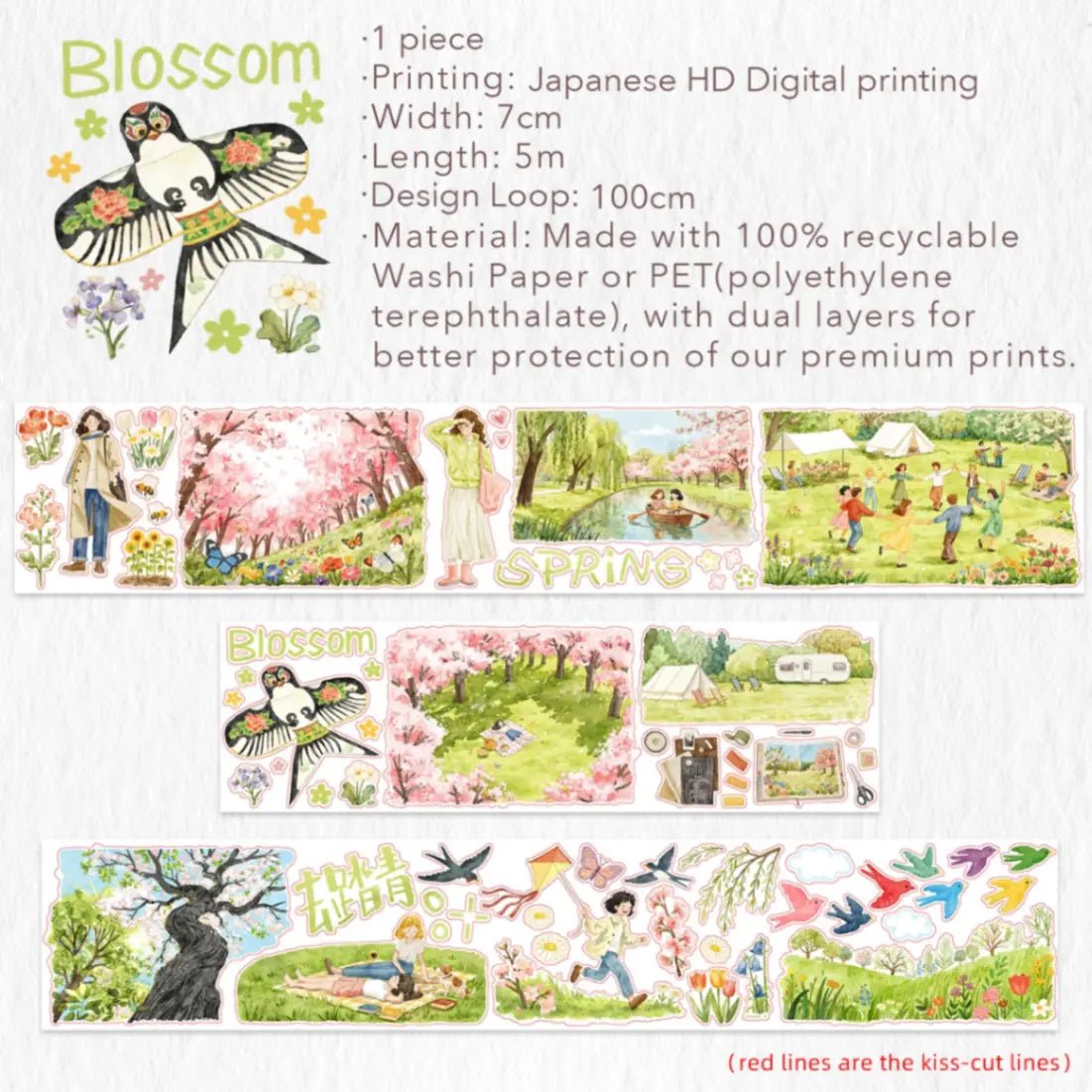 Sticker Pet Tape - Pre - cut - Sakura Voyage - 70 mm - 10 - Washi Tape Shop - Tidformera