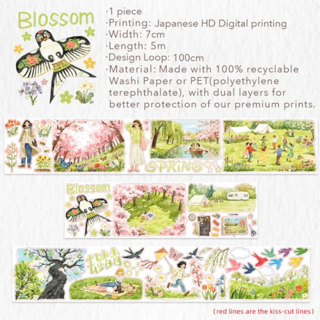 Sticker Pet Tape - Pre - cut - Sakura Voyage - 70 mm - 10 - Washi Tape Shop - Tidformera