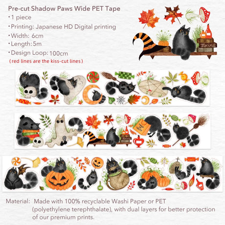 Sticker Pet Tape - Pre-cut - Shadow Paws - 60 mm - 5 - Washi Tape Shop - Tidformera