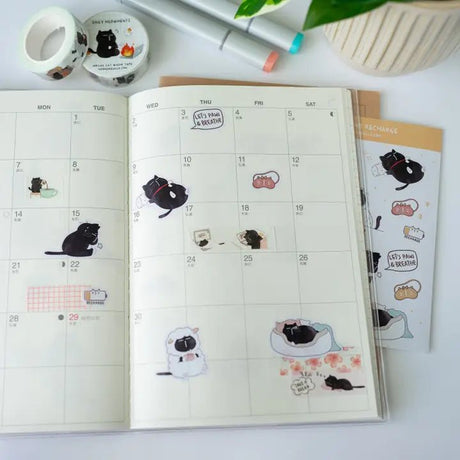 Sticker Sheet - Mocha Cat - Paws and recharge - 2 - CutieSquad - Tidformera