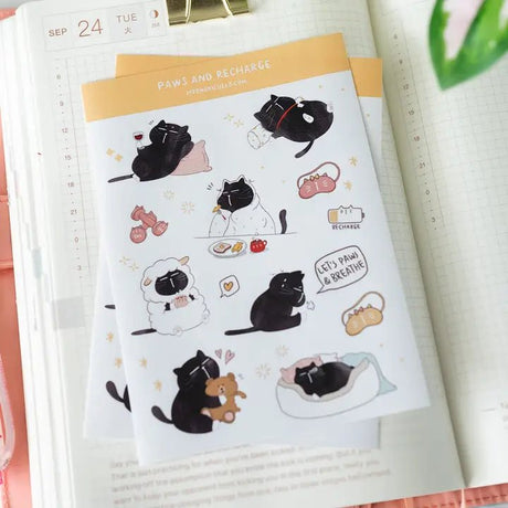 Sticker Sheet - Mocha Cat - Paws and recharge - 3 - CutieSquad - Tidformera