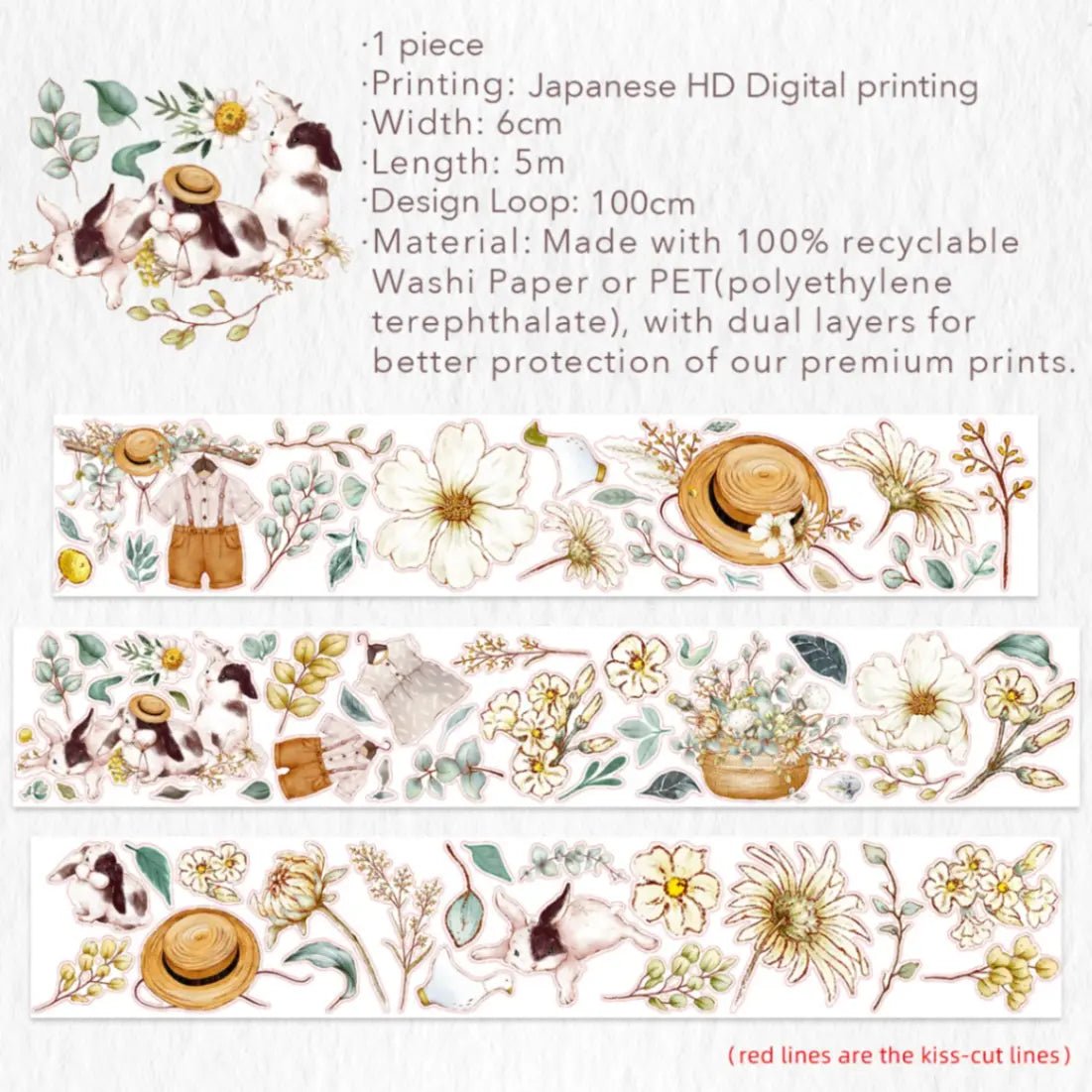 Sticker Washi Tape - Pre - cut - Clover Haze - 60 mm - 9 - Washi Tape Shop - Tidformera