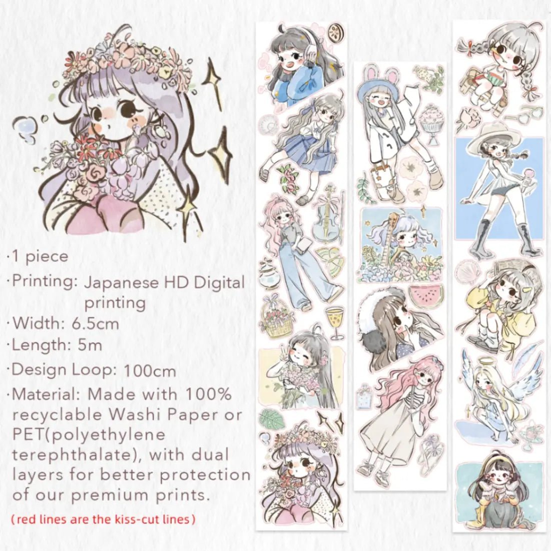 Sticker Washi Tape - Pre - cut - Honey Sprout - 65 mm - 5 - Washi Tape Shop - Tidformera