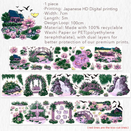Sticker Washi Tape - Pre - cut - Lotus Saga - 70 mm - 7 - Washi Tape Shop - Tidformera