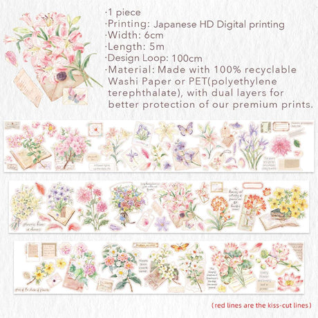 Sticker Washi Tape - Pre - cut - Petal Post - 60 mm - 14 - Washi Tape Shop - Tidformera