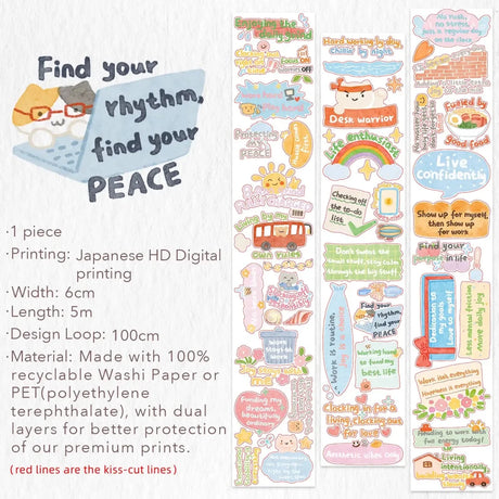 Sticker Washi Tape - Pre-cut - The Confident Mind - 60 mm - 5 - Washi Tape Shop - Tidformera