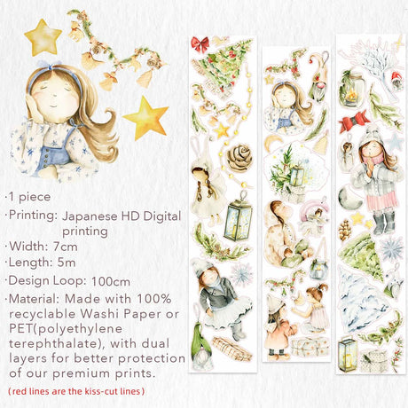 Sticker Washi Tape - Pre - cut - Winter Dreamscape - 70 mm - 6 - Washi Tape Shop - Tidformera