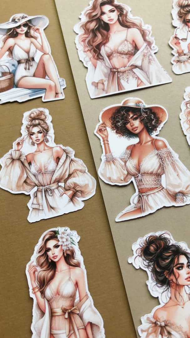 Stickers - T's Stationery - Beige Beach Girls - 8 - T's Stationery - Tidformera