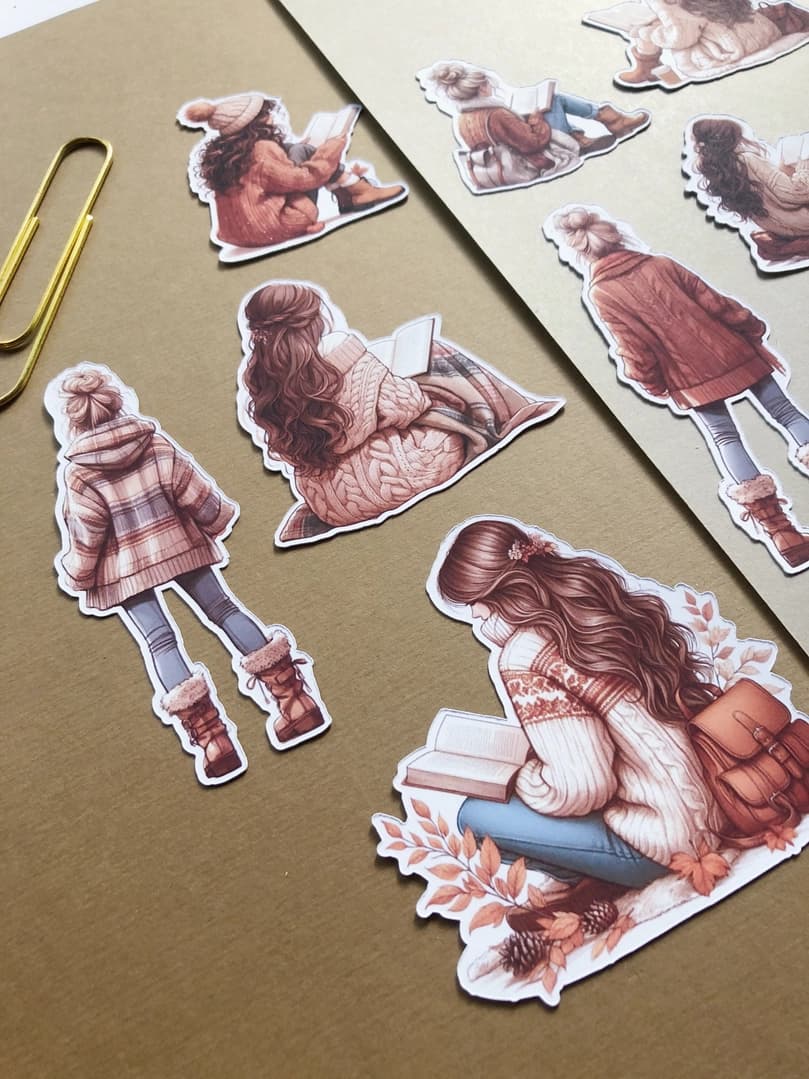 Stickers - T's Stationery - Reading girls Fall - 2 - T's Stationery - Tidformera