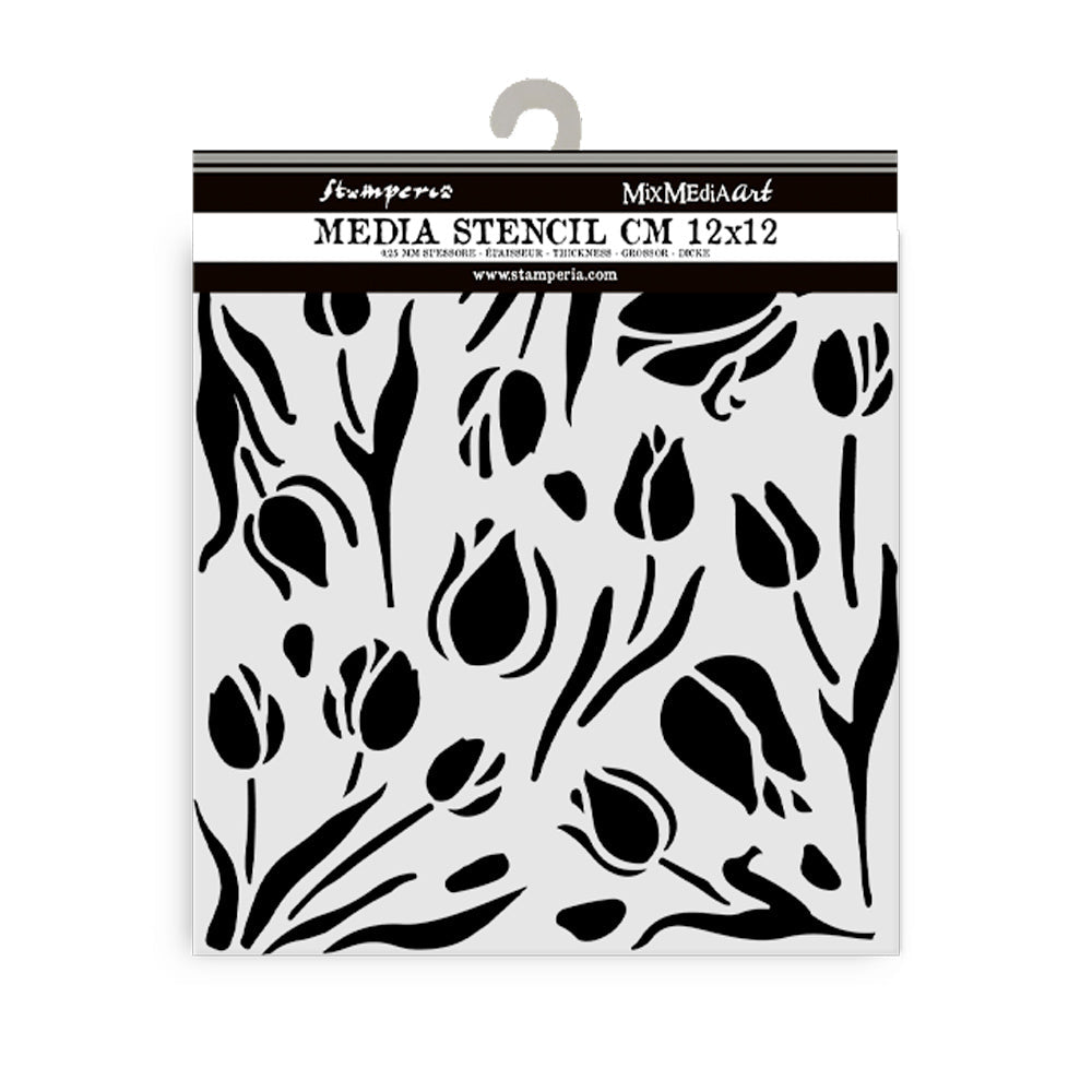 Thick Stencil 12 x 12 cm - Art of Travelling - Tulips - 2 - Stamperia - Tidformera