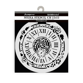 Thick Stencil 12 x 12 cm - House of Roses - Clock - 1 - Stamperia - Tidformera