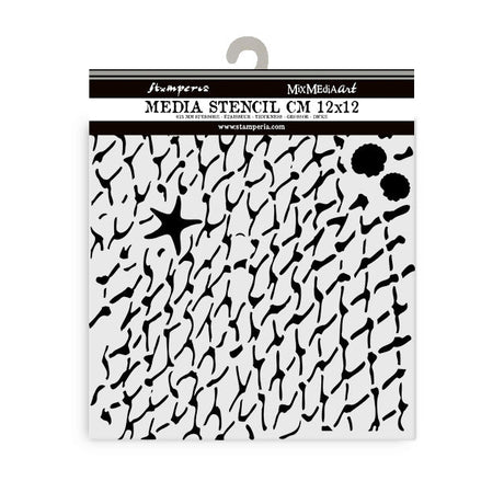 Thick Stencil 12 x 12 cm - Silent Sea - Net från Stamperia - Tidformera