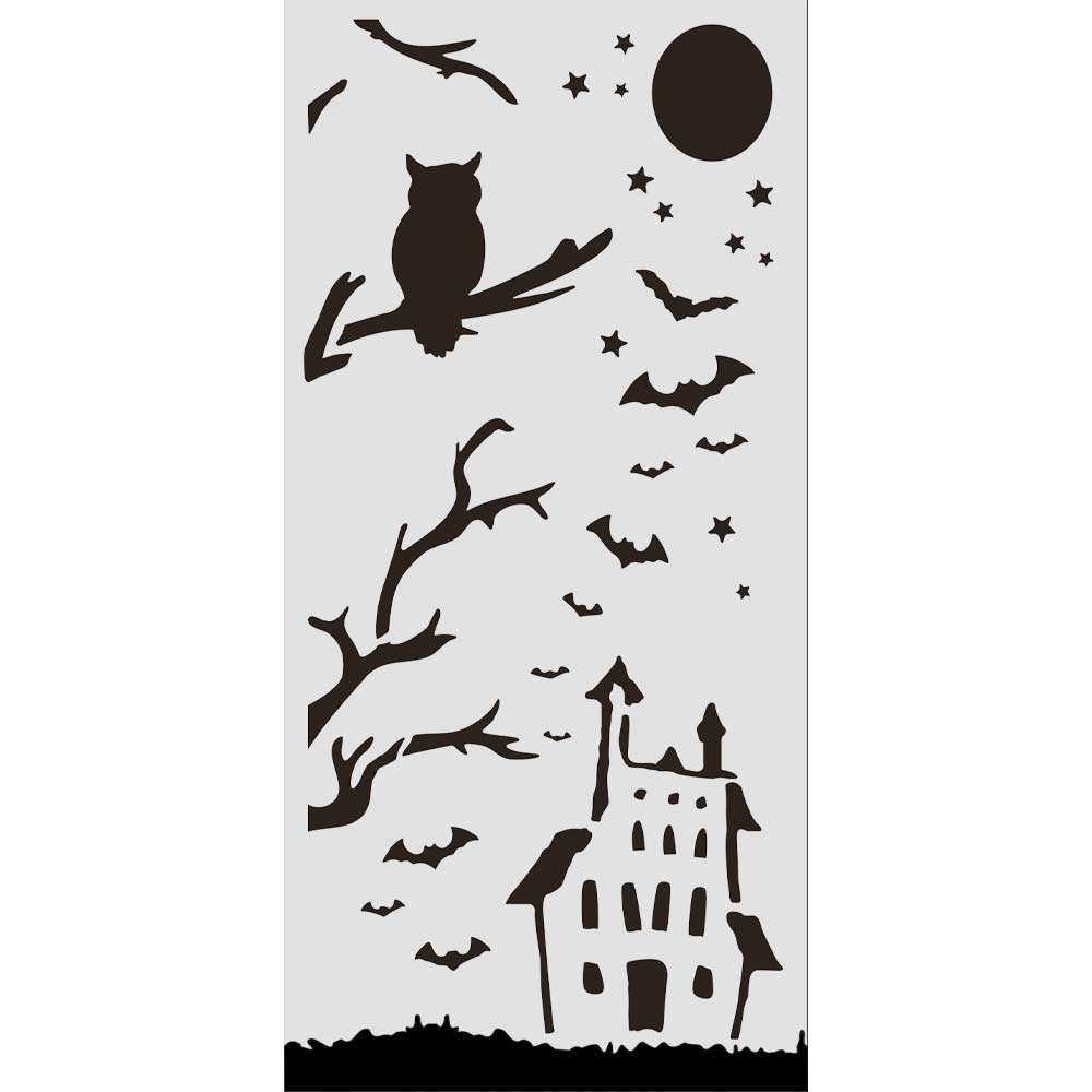 Thick Stencil 12 x 25 cm - Halloween - House and owl - 1 - Stamperia - Tidformera