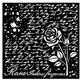 Thick Stencil 18 x 18 cm - Rose Parfum - Manuscript with Rose - 1 - Stamperia - Tidformera