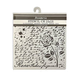 Thick Stencil 18 x 18 cm - Rose Parfum - Manuscript with Rose - 2 - Stamperia - Tidformera