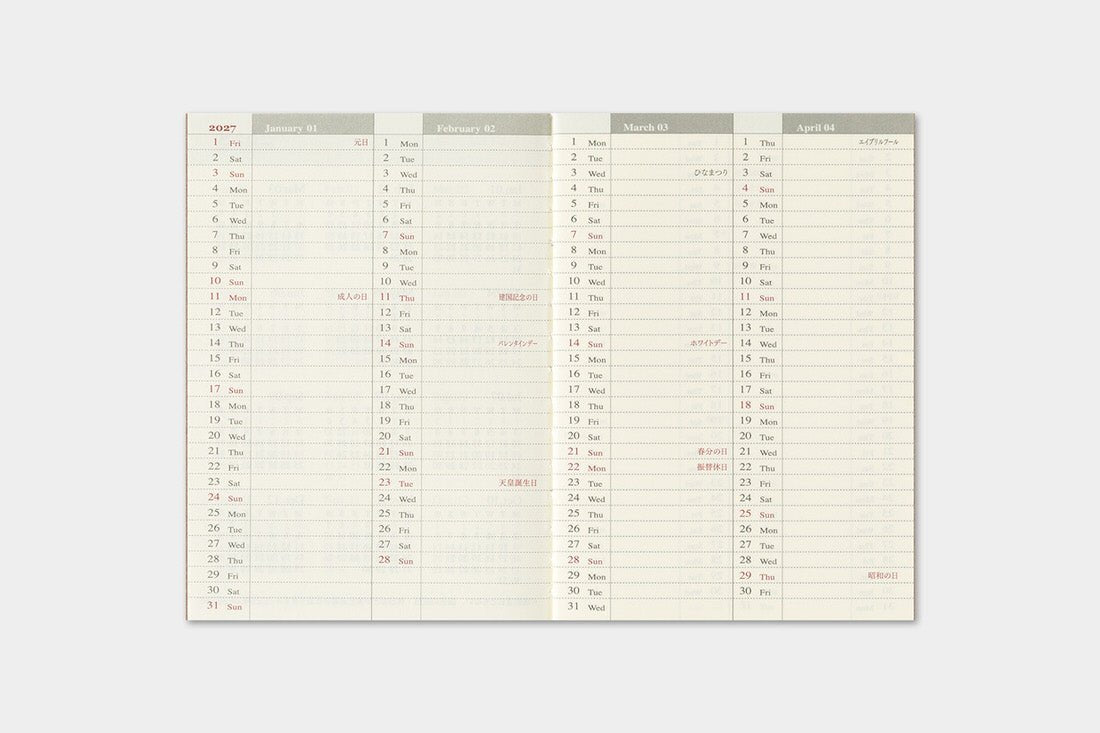 TRC 2027 Weekly Diary Passport size - 5 - Traveler's Company - Tidformera