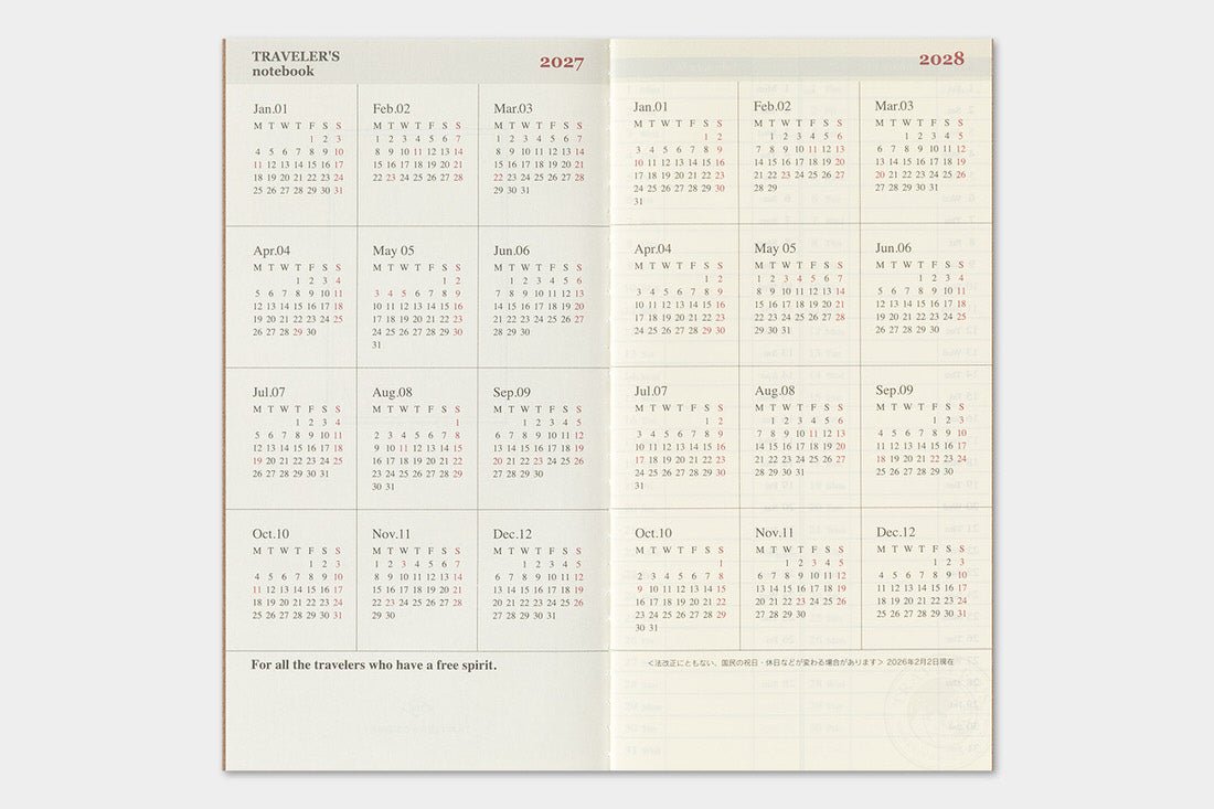 TRC 2027 Weekly + Memo Diary Regular size - 4 - Traveler's Company - Tidformera