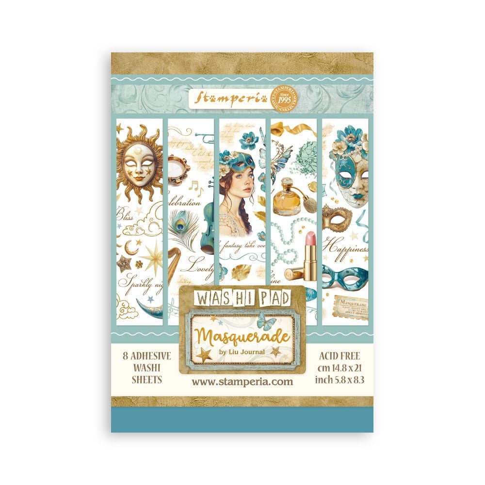 Washi pad - Masquerade från Stamperia. Temat är maskerad och fest. - Tidformera