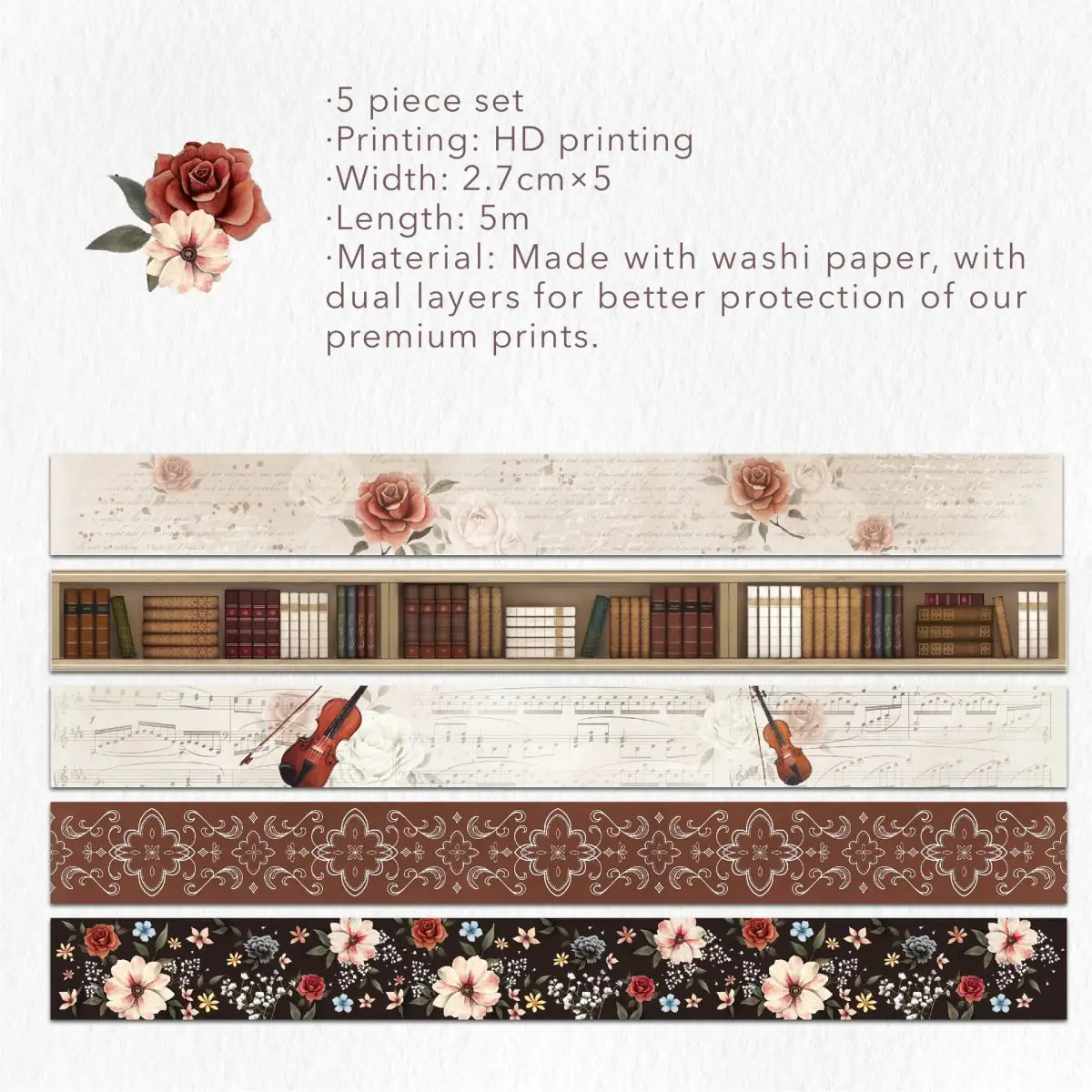 Washi tape Academia 5 - pack - 14 - Washi Tape Shop - Tidformera
