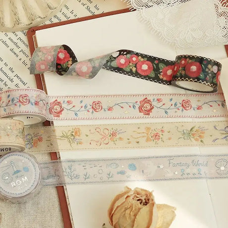 Washi Tape Embroidered Ribbon - Camellia - 5 - BGM - Tidformera