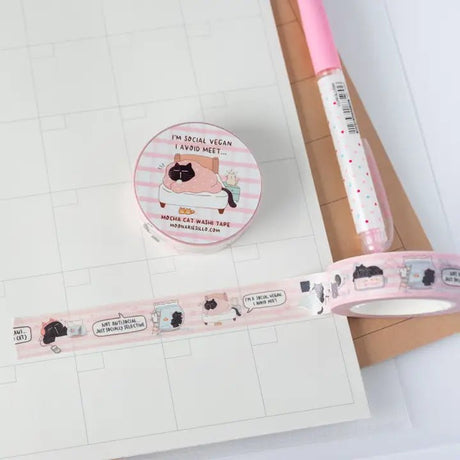 Washi tape Mocha - I'm A Social Vegan, I Avoid Meet - 3 - Moonaries illo - Tidformera
