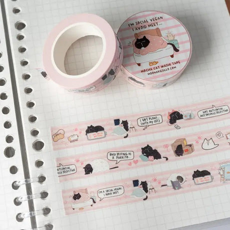 Washi tape Mocha - I'm A Social Vegan, I Avoid Meet - 1 - Moonaries illo - Tidformera