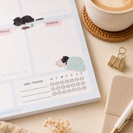 Weekly Planner Notepad - Mocha cat - A5 - 5 - Moonaries illo - Tidformera
